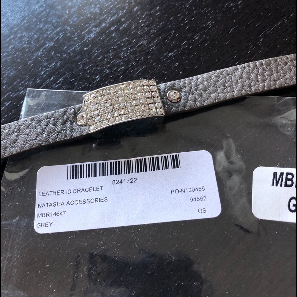 NWT Natasha Pave Crystal Grey Leather Bracelet